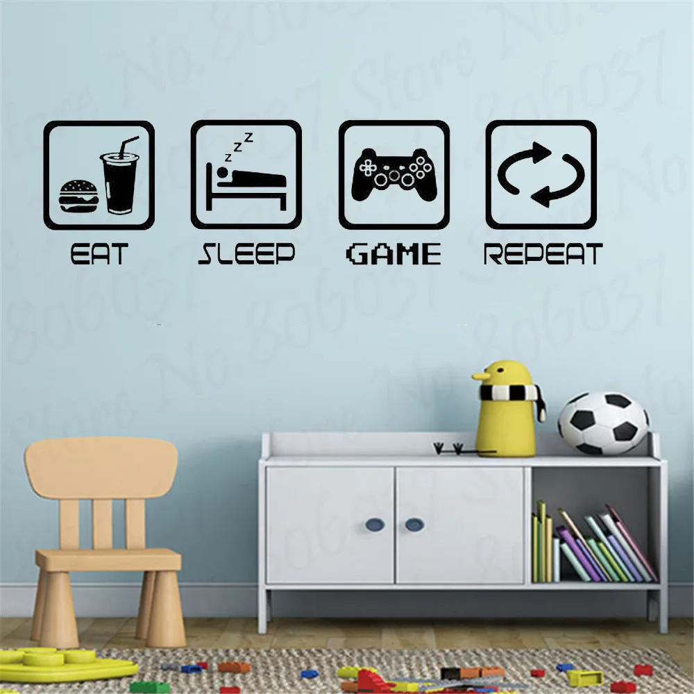 

Eat sleep play boys bedroom wall art gamer ps4 gaming vinyl wall art decal mural decor WL862