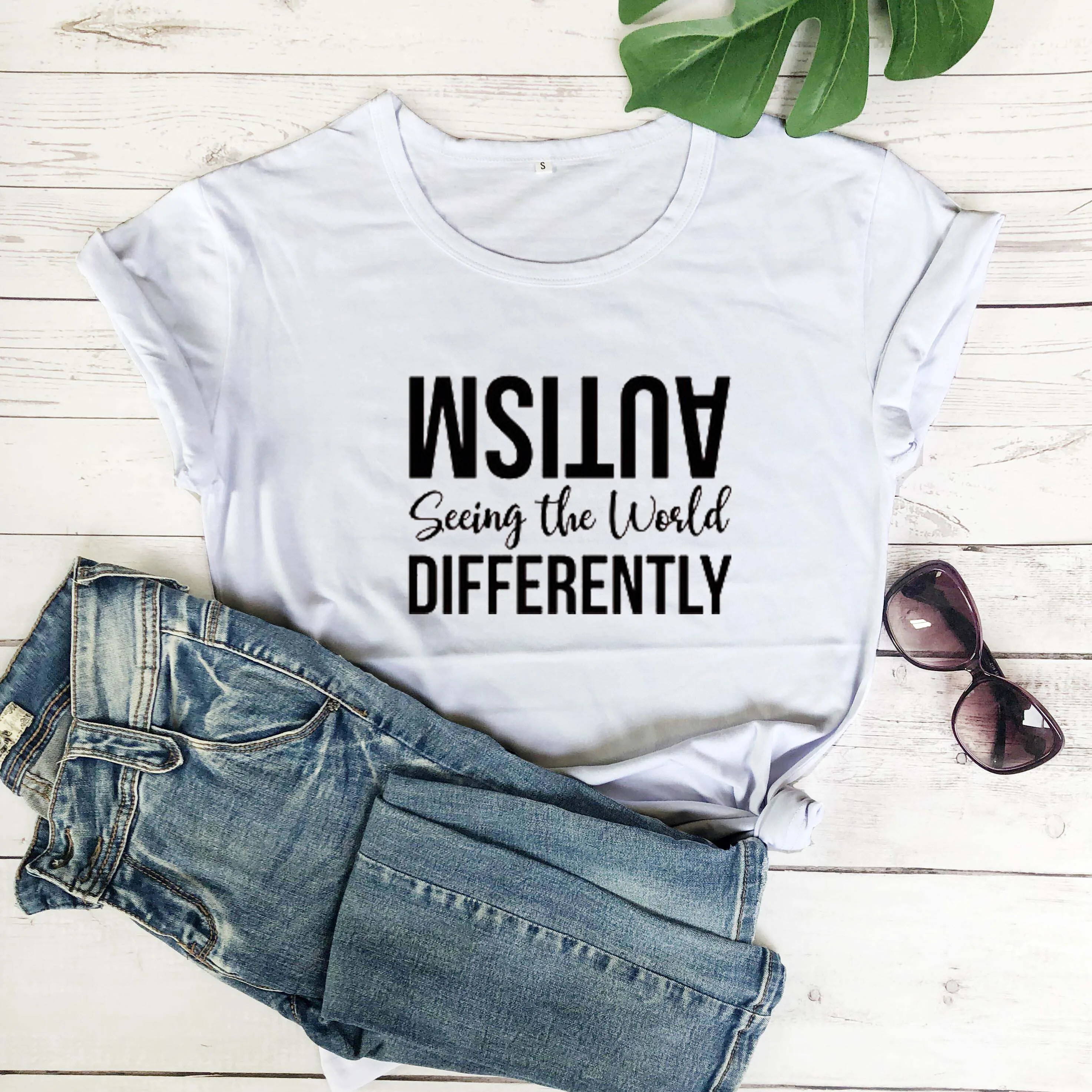 

New Women's Fashion Autism Seeing The World Differently Shirt Autism T-Shirt Autism Mom Shirts cotton casual tee slogan top O017