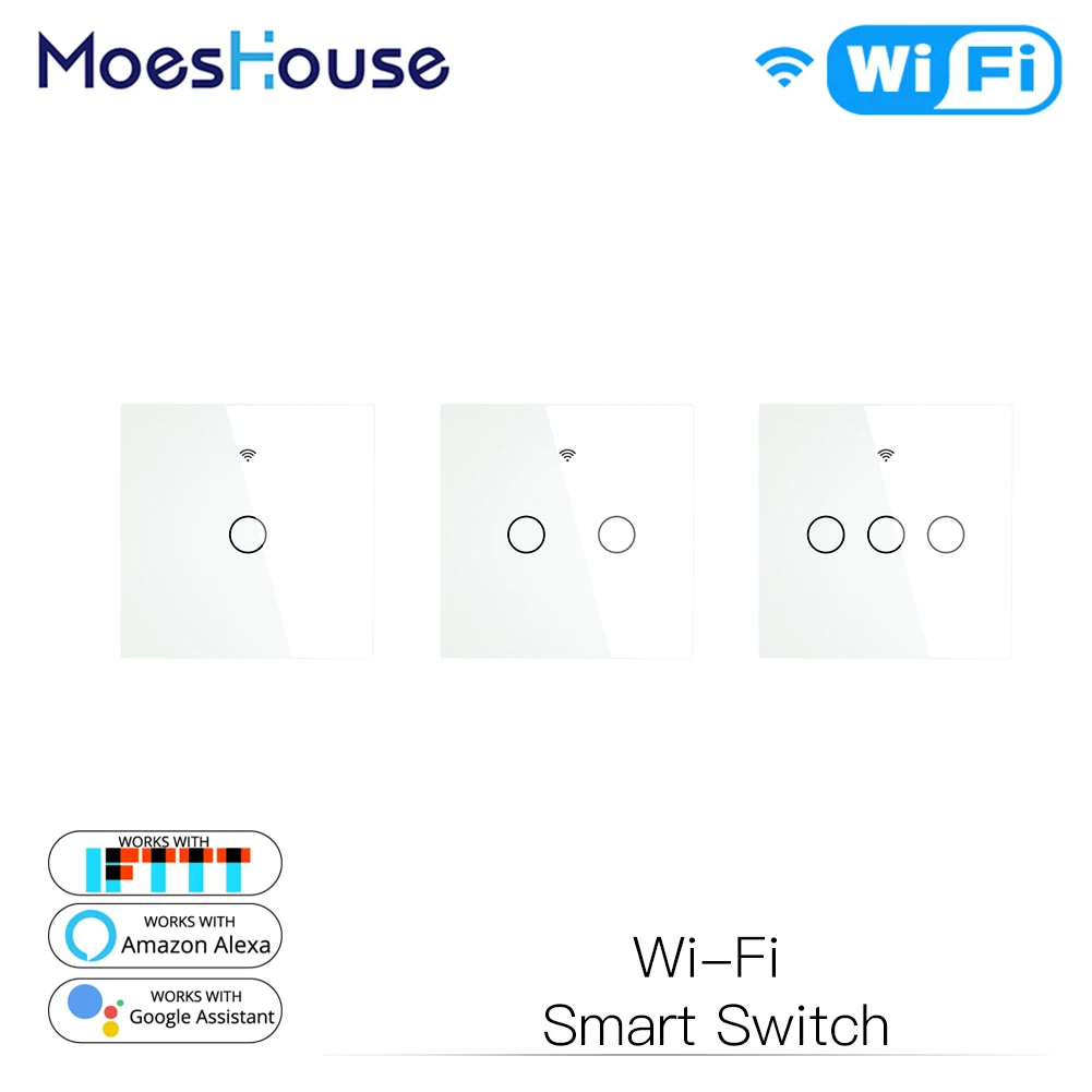 White WiFi Smart Wall Touch Light Switch Life Tuya APP Wireless Remote Control Work with Alexa Echo Google Home | Обустройство дома