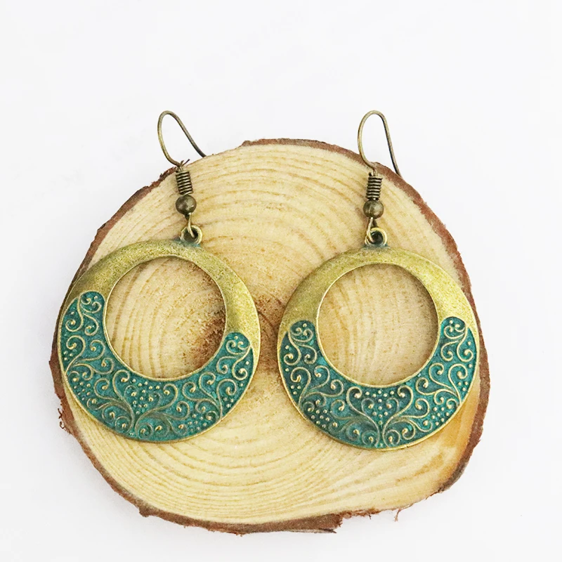 Геометрические серьги винтажные античные зеленые красные висячие массивные