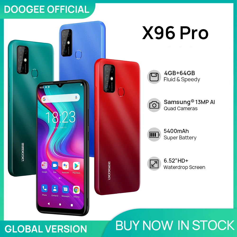 New DOOGEE X96 Pro Cellphones 4GB RAM 64GB ROM Octa Core 13MP Quad Camera Smartphones Celular Mobile Phone Android 11 5400mAh