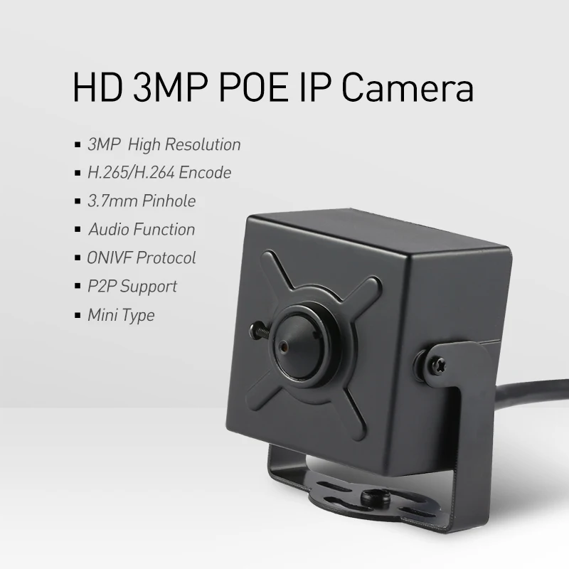 POE HD 3MP H.265 аудио мини IP-камера 1296P / 1080P 3 7 мм объектив для помещения безопасности