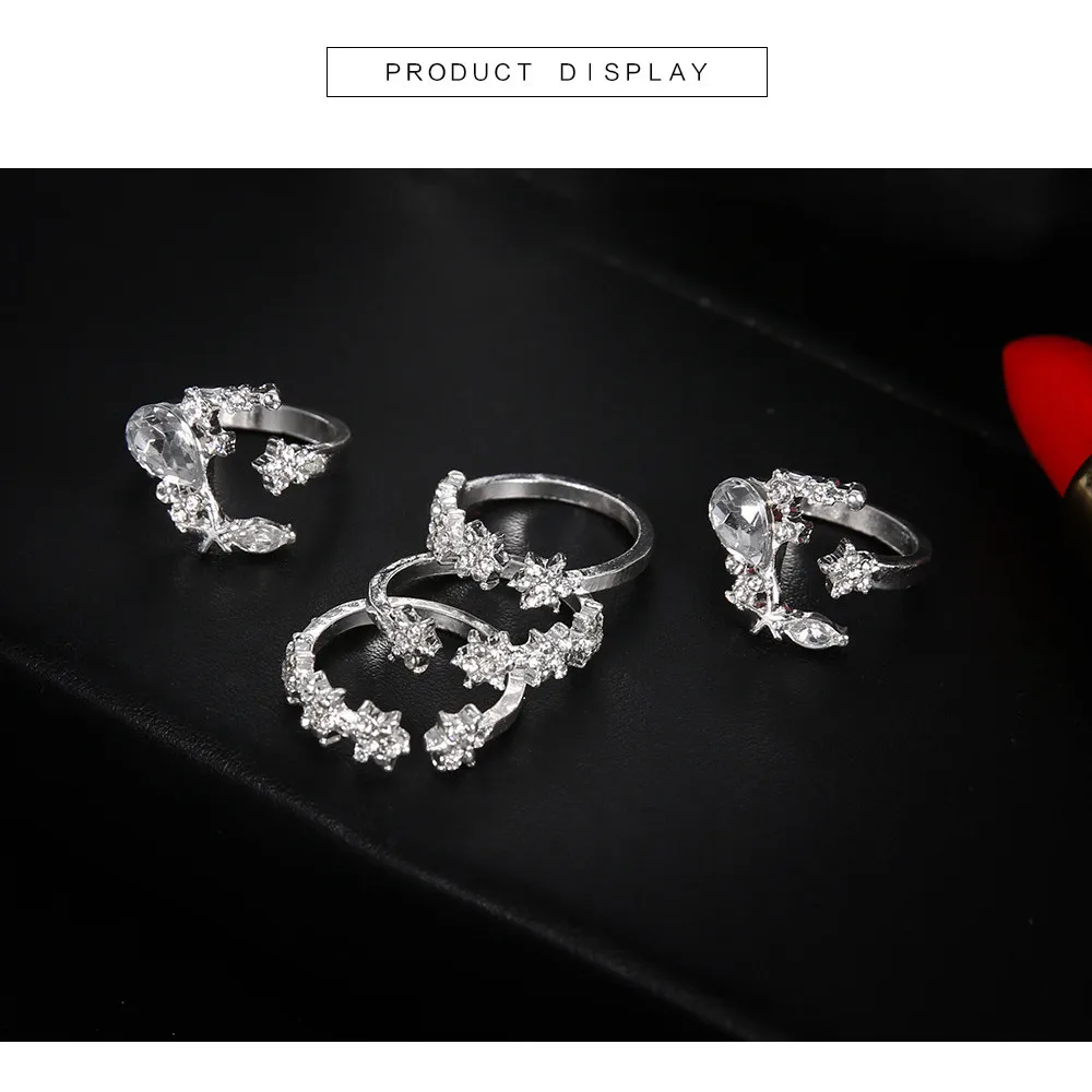 Набор из 5 колец новые богемные винтажные женские кольца сплава в форме звезды на