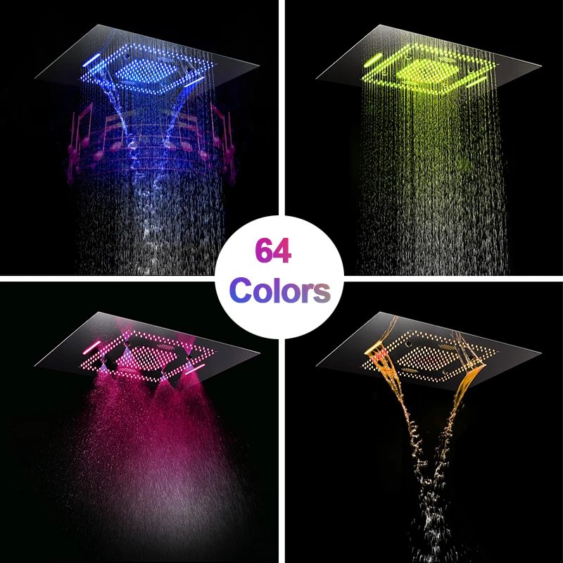 Музыка Showerhead пульт дистанционного управления или телефон управления водопад со светодиодной лампой душевая головка дождевая туманная ванная комната 60*80 см душ 304SUS полированная