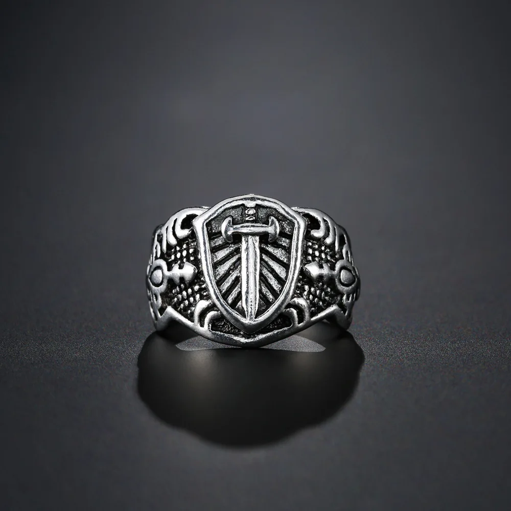 Винтажный Рыцарь Меч Щит серебряного цвета кольца для мужчин панк античный Signet