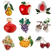 grapes apple banana pear cherry pumpkin strawberry brooches for women fruit pins enamel vintage jewelry coat accessories gift