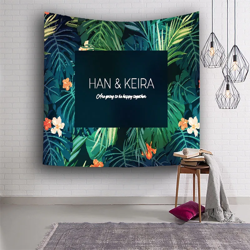 3D зеленый гобелен с изображение листьев тропических растений настенный дом