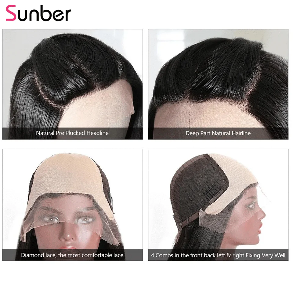 

Sunber Peruvian Long Straight Lace Part Human Hair Wig 150% Density Remy Pre-plucked Natural Hairline Three Lace Part Front