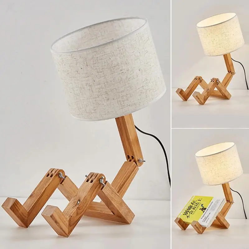 

Learning LED Table Lamp Lighting Fixture Robot Shaped Wooden Cloth E27 Bulb Base Nordic Modern For Bedroom Decor Gift Durable
