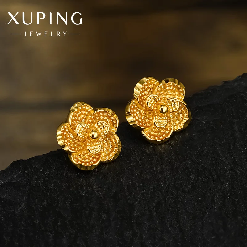 

Xuping Jewelry New Retro Car Flower Wedding Rose Earrings 24K Gold-plated Stereo Flower Earrings Female