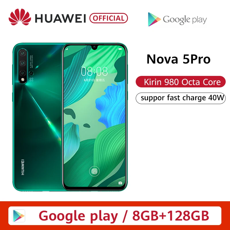 Оригинальный смартфон huawei Nova 5 Pro 8 ГБ 128 256 48MP AI камера s 32MP фронтальная 6 26 дюйма