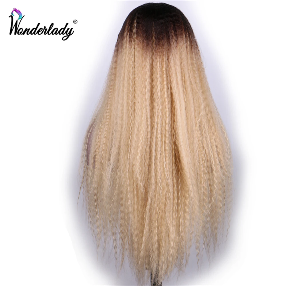 WonderLady длинный кудрявый афро парик яки прямые Ombre блондинка синтетические кружева