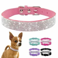 s xl soft adjustable suede leather puppy dog collar rhinestone cat pet pink collar suit pet supplies