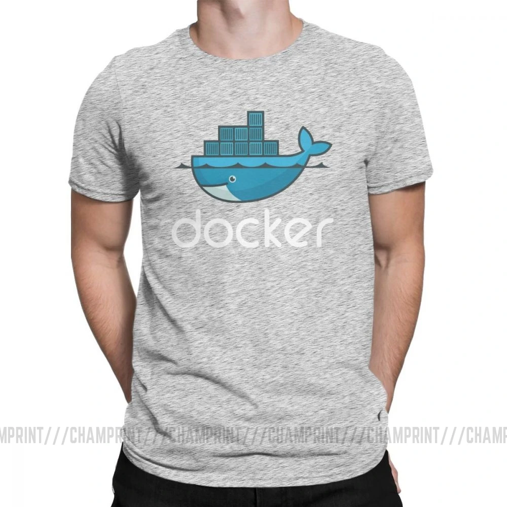 Мужская футболка с логотипом Docker, Linux, Javascript, компьютерная хлопковая одежда, Забавные футболки с коротким рукавом и круглым вырезом, графические футболки - Цвет: Серый