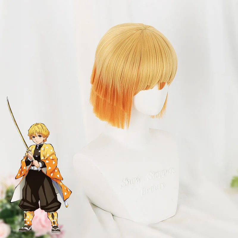 Парик для косплея аниме рассекающий демонов короткие желтые смешанные волосы