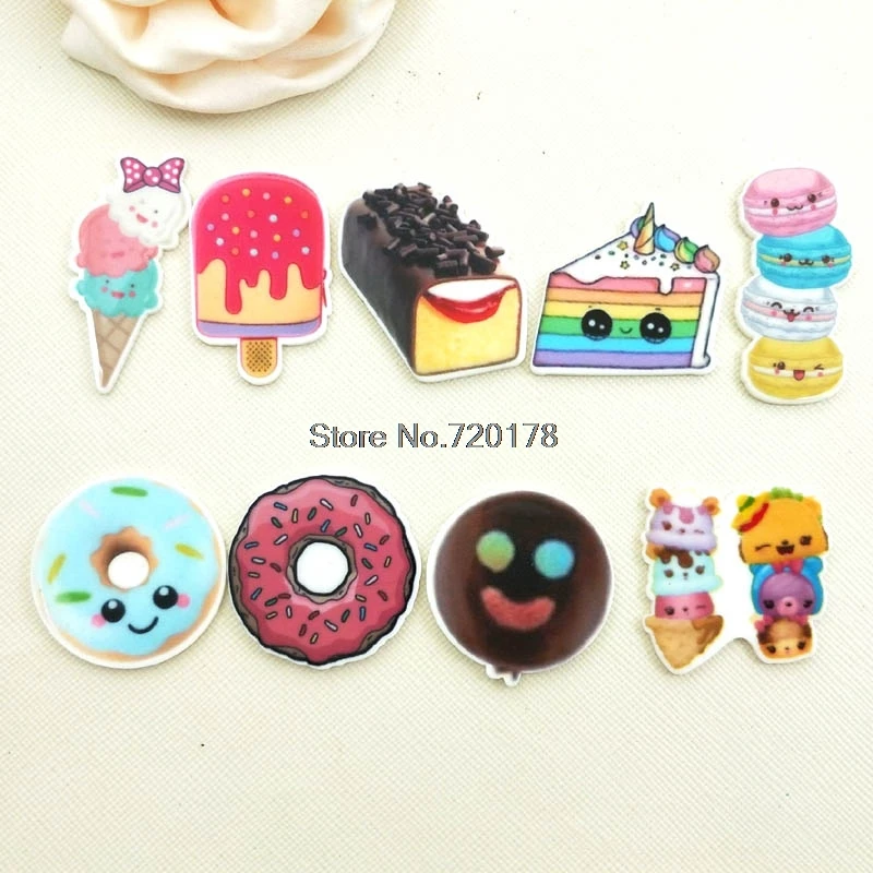 

30pcs/50pcs cartoon Donut Cake plastic flat back planar resin , Ice cream foods resin cabochon DIY Craft Supplies 1.2inch STK64