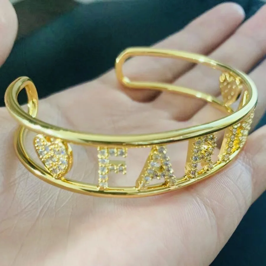 Customized Letter Name Bracelet Custom Bangles Personalized Cz Colorful Zircon Bracelets Stainless Steel Crystal Bracelet Women