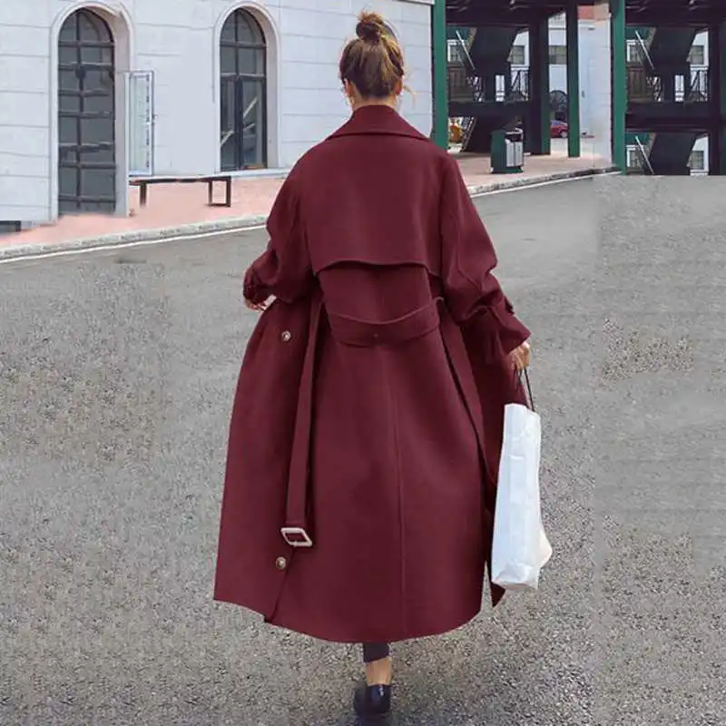 

LANMREM Beige Flare Waist Mid-calf Double-breasted Turn-down Collar Autumn New French Style Elegant Woolen Coat For Women 2A1574