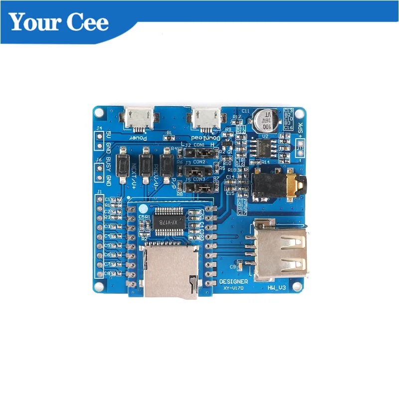 XY-V17B MP3 Player Module Serial Voice Development Board Controller Single Bus/IO Control/Support Card U Disk | Электронные