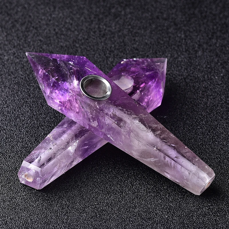 

1PC Natural Beautiful Amethyst Carving Stick Pipette Quartz Crystal Pipe For Reiki Healing Energy Meditation Gift