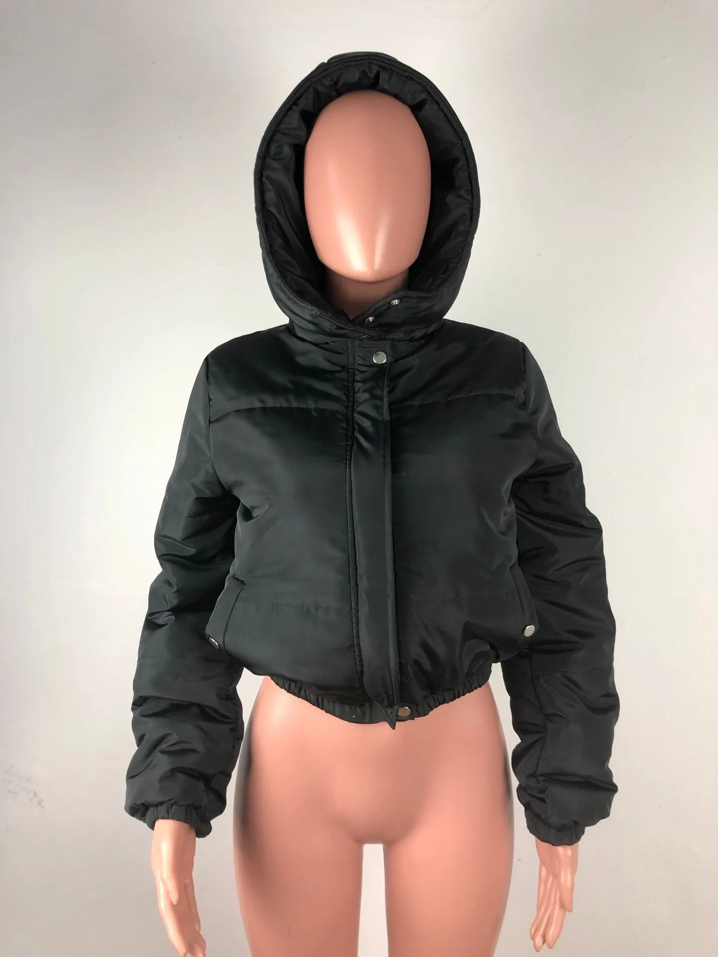 

ANJAMANOR Zip Up Hooded Cropped Puffer Jacket 2020 Winter New Women Bubble Coat Orange Woman Parkas Warm Outwear D30-FH58