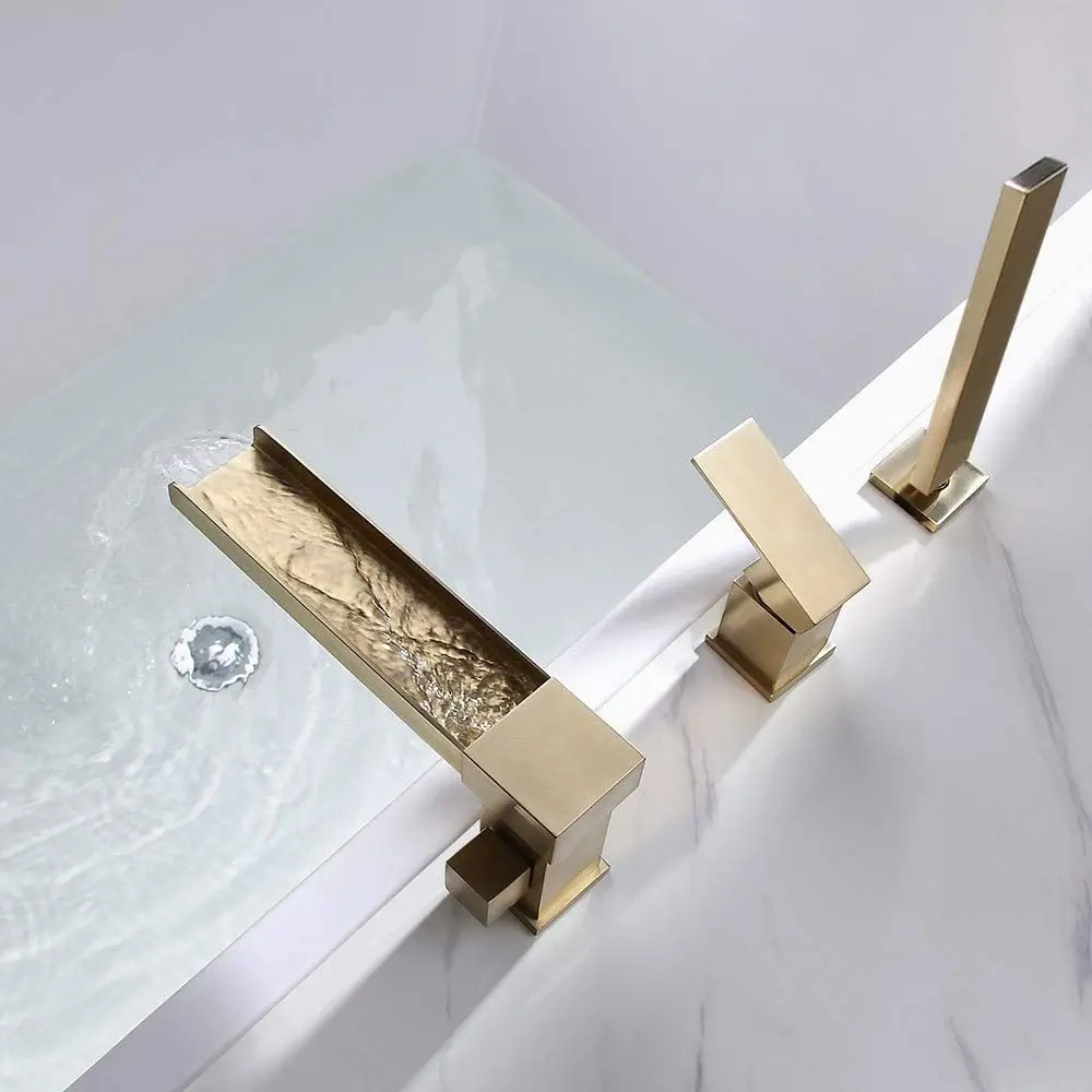 

Bathroom Bathtub Faucet with Handheld Shower Douche Waterfall Roman Tub Filler Bathtub Faucets Mixer Bath Tub Faucet Bathtub Tap