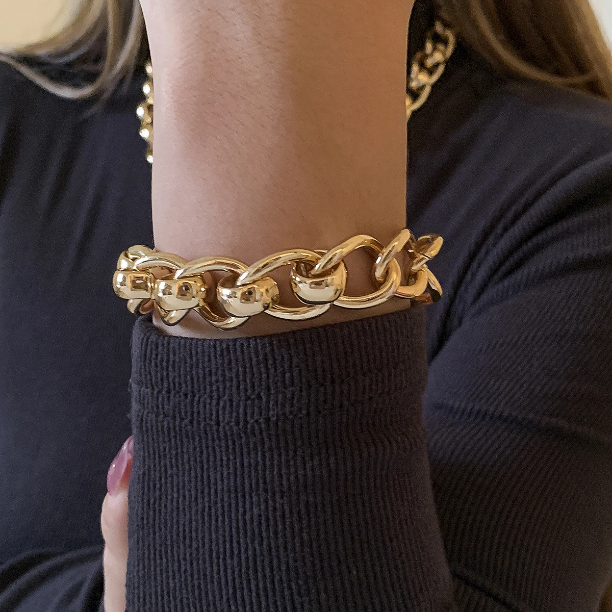 

New Fashion Creative Statement Chunky Thick Chain Link Bracelets For Women/Men Gothic Metal Gold Color Simple Bracelets Jewelry