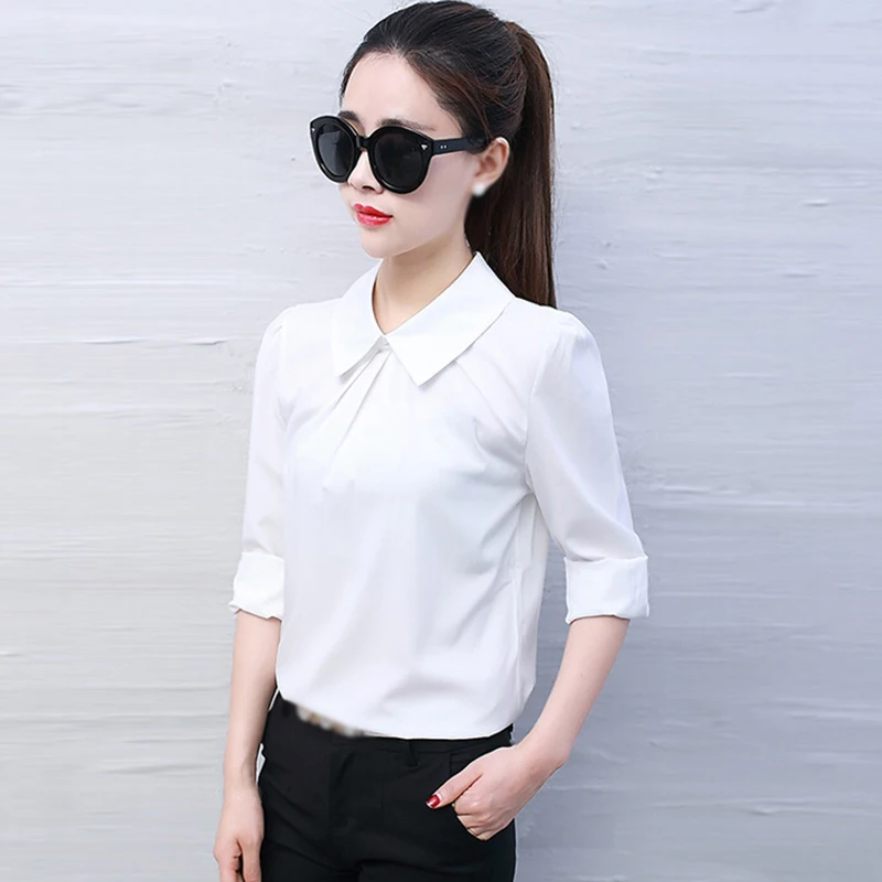 Женская блузка осень длинный рукав лук Тонкий Белый Топы офисные облегающие