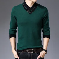 pullover trendy new sweater knit fashion men brand solid color autum v neck college top quality casual jumper mens clothing