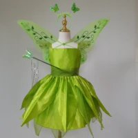 halloween cosplay baby girls party christmas green flower fairy tinker princess bell dress elf costume with butterfly wings sets