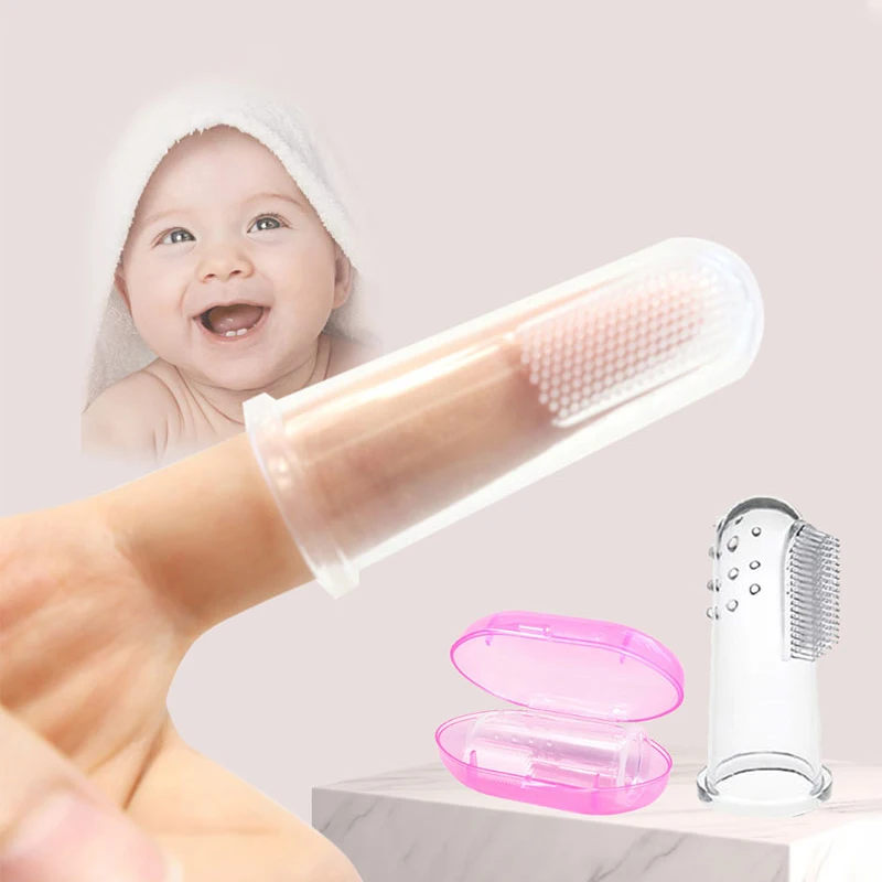 Cepillo de dientes de silicona suave para ni&ntilde;os y beb&eacute;s, masajeador de goma, 2 uds.-0