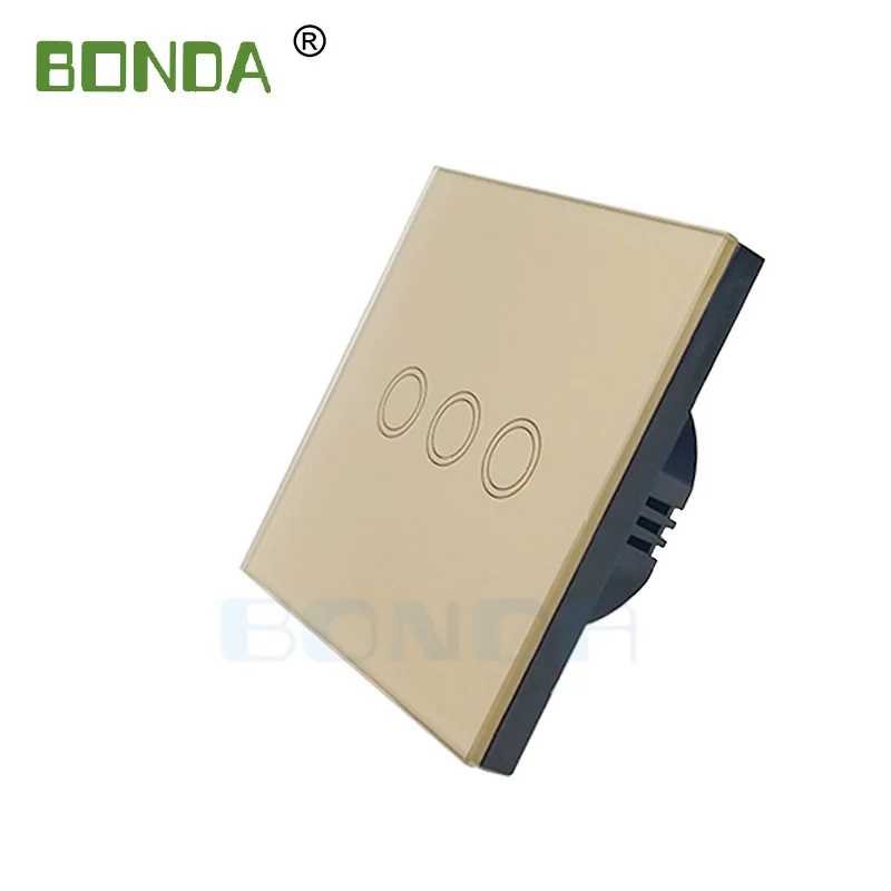 3 open gold BONDA сенсорный выключатель стандарт ЕС белый кристалл стекло панель сенсор, AC110V-220V, 1 комплект, 1 способ, сенсорный экран настенный светильник переключатель - Цвет: 3 open gold