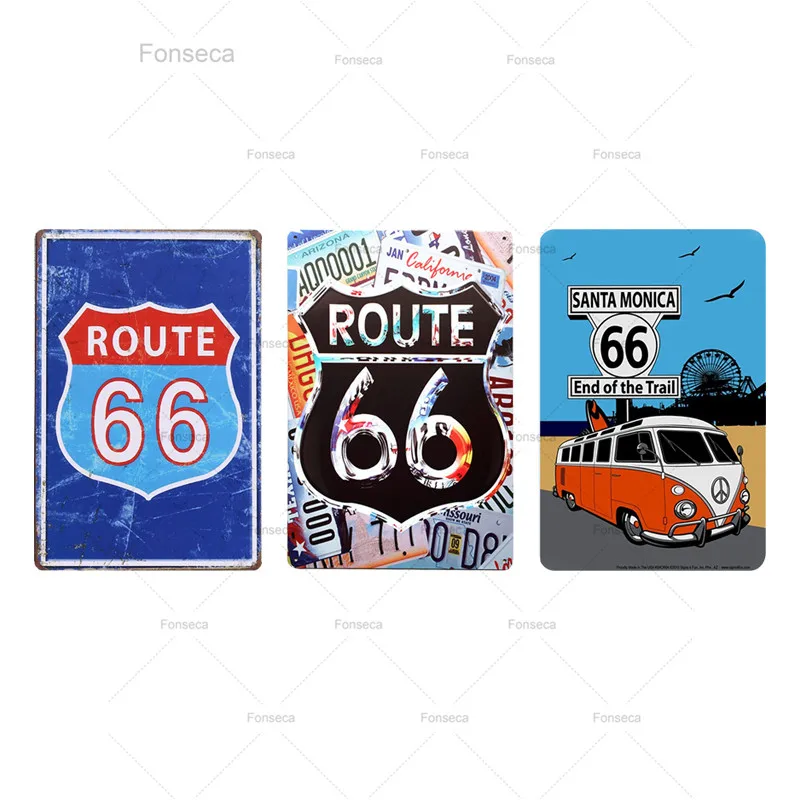 Винтажные металлические декоративные пластины HD Route 66 железная настенная