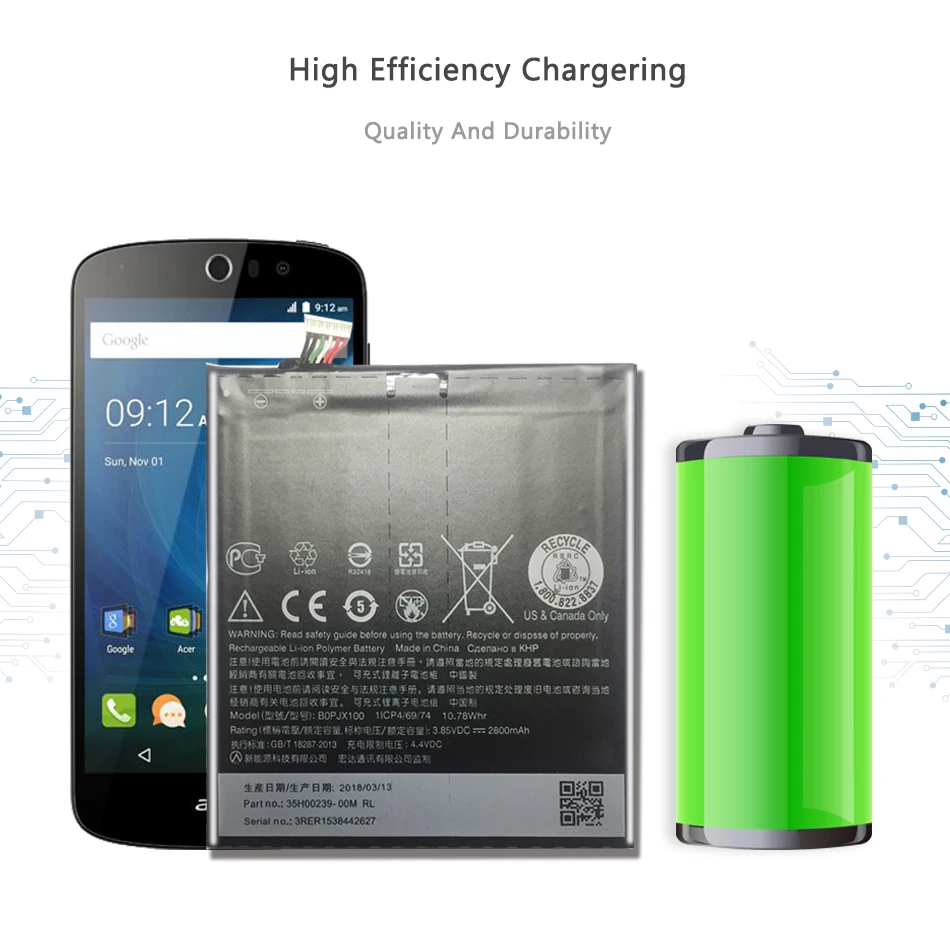 

Mobile Phone Battery For HTC One E9 E9w / E9+ Plus E9PW Battery BOPJX100 2800mAh