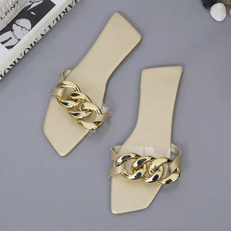 Gold Summer Transparent Slippers Chain Jelly Shoes Soft Casual Wild Women Comfort Ladies Beach PVC Slides Female Shoes 2021 New