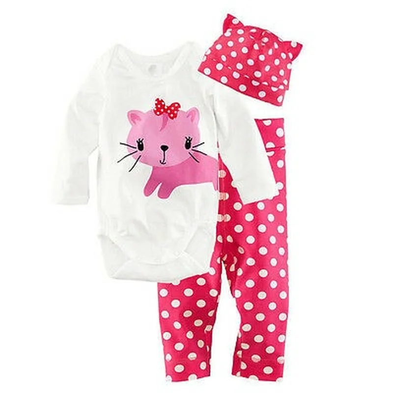 

Newborn Baby Girl Boy Long Sleeve Romper Tops + Pants Hat Outfit Clothes Set