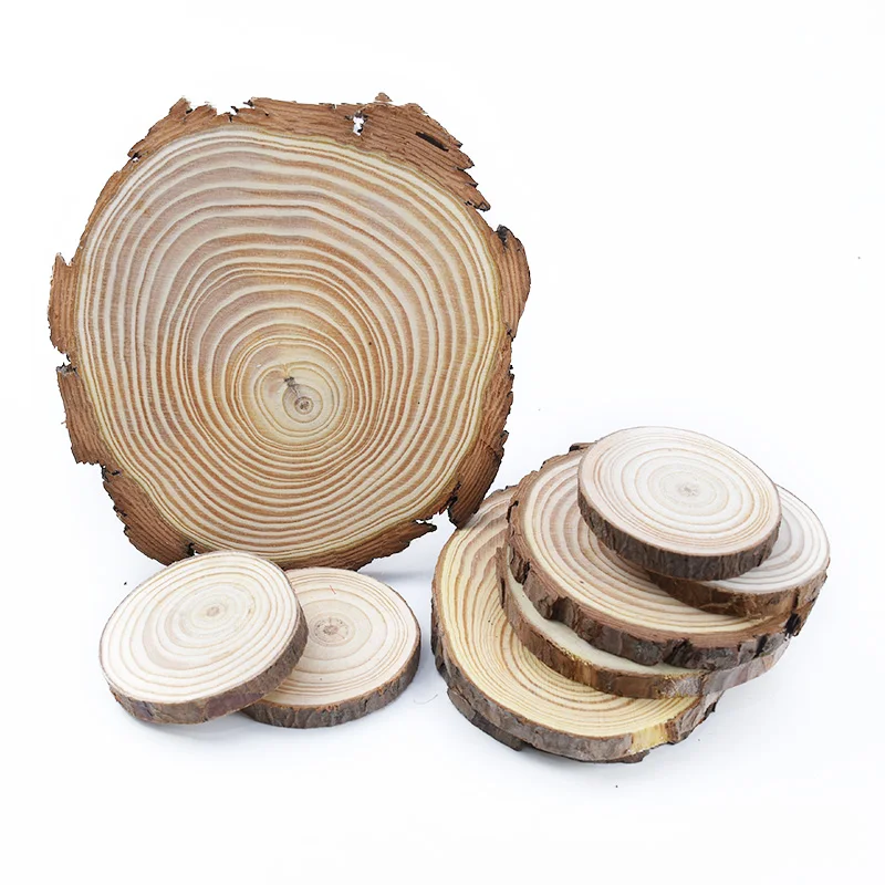 

6-15cm Thick 1 Pack Natural Pine Round Unfinished Wood Slices Circles With Tree Bark Log Discs DIY Crafts Wedding Party Painting