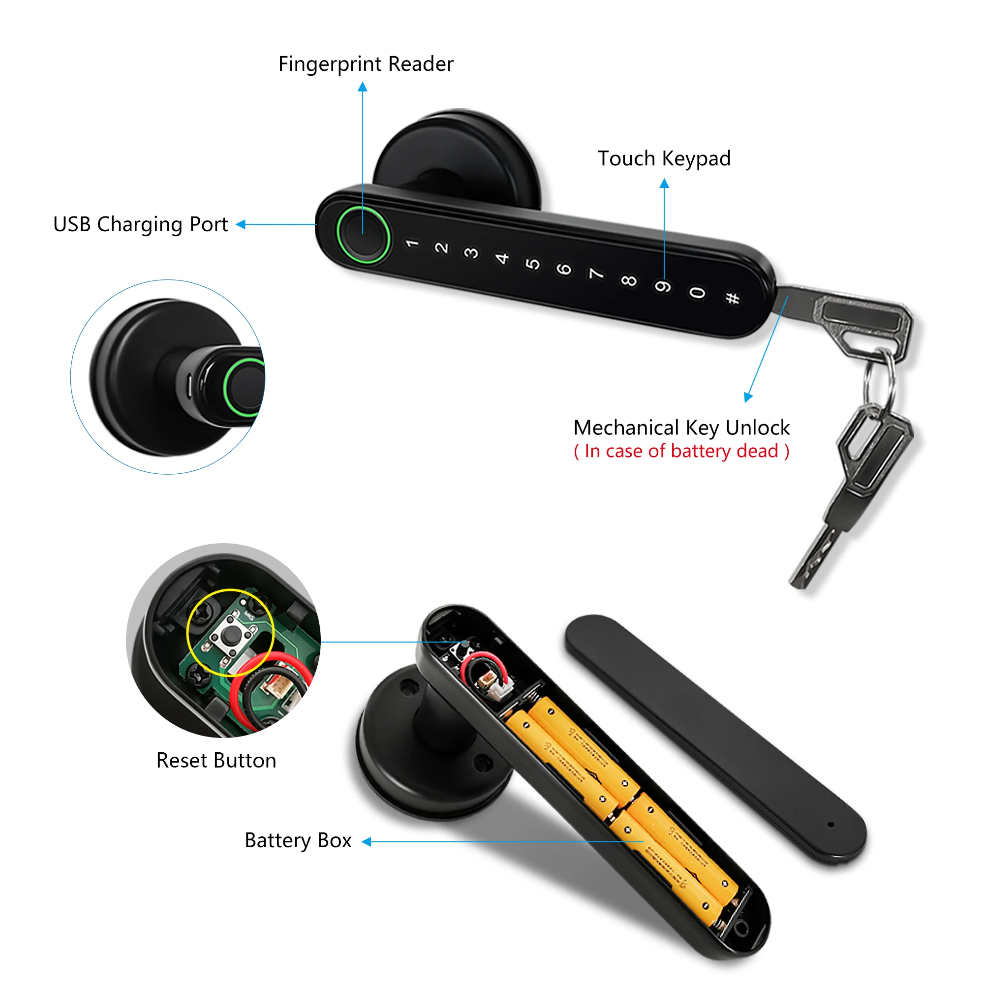 Умная дверная ручка со сканером отпечатка пальца tt замок alexa gate bluetooth Wi-Fi