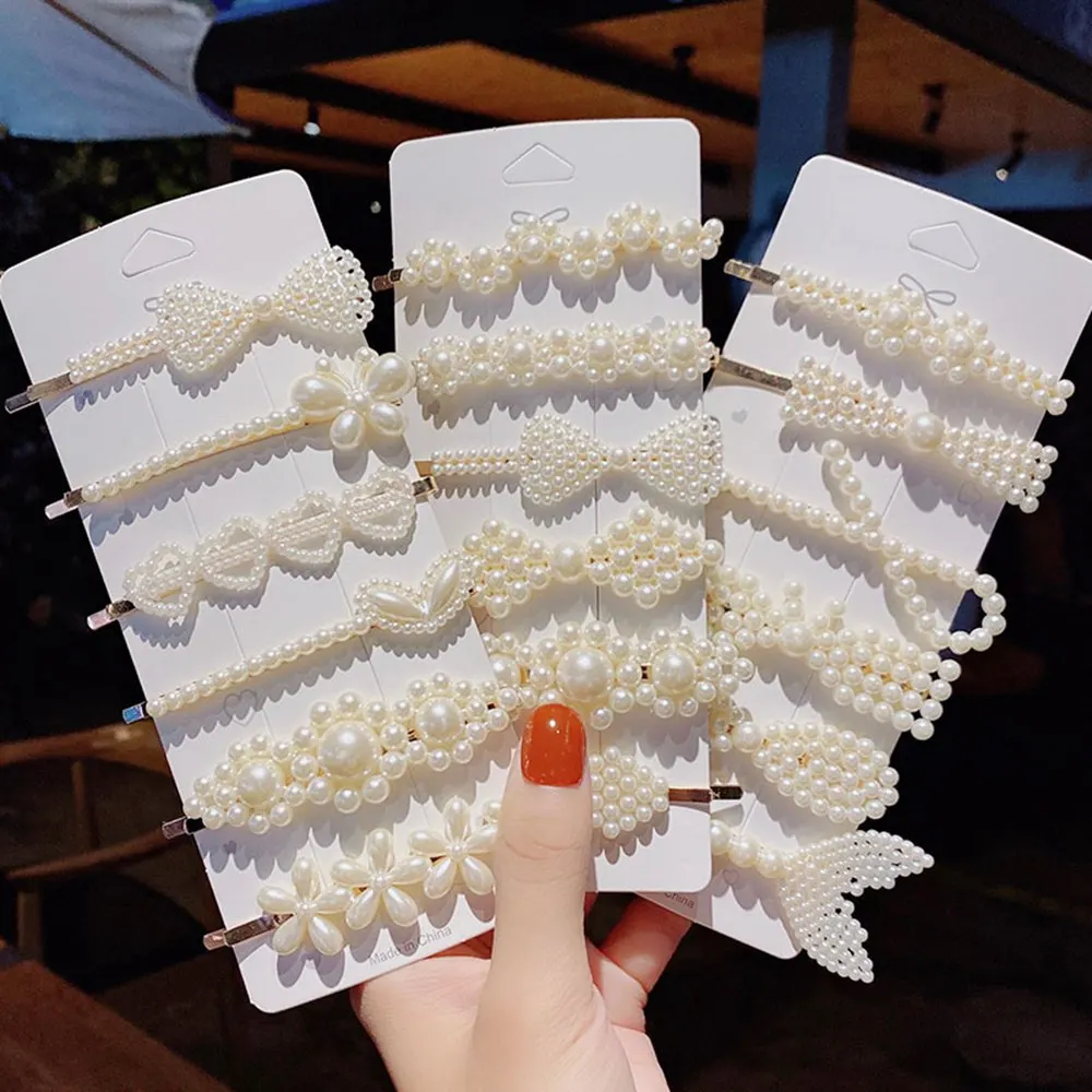 

5PCS/Set New Women Elegant Pearls Geometric Hair Grips Barrettes Sweet Hair Decorate Hairpins Headband Fashion Hair Accessories