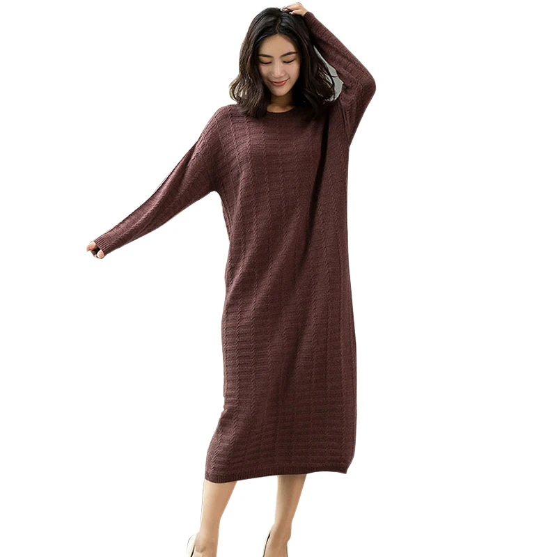 Женское трикотажное платье свитер из чистого кашемира длинное кашемировое