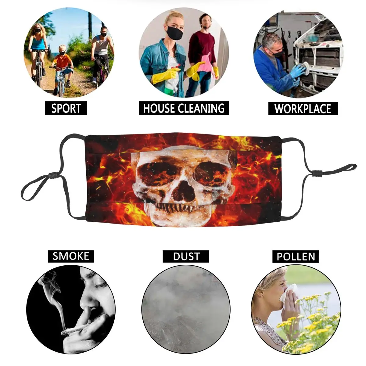 

Fire Skull Reusable Face Mask Men Women Halloween Horror Anti Dust Protection Cover Respirator Mouth Muffle