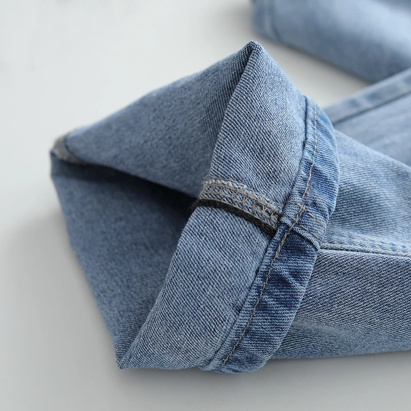 

Light-Color Denim Wide-Leg Pants Women Spring 2021 New Retro High-Waisted Pants Drape Thin Straight Loose Trousers Women Q394