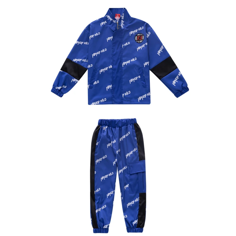 Костюмы для уличных танцев мальчиков детская одежда хип хопа синяя с длинными