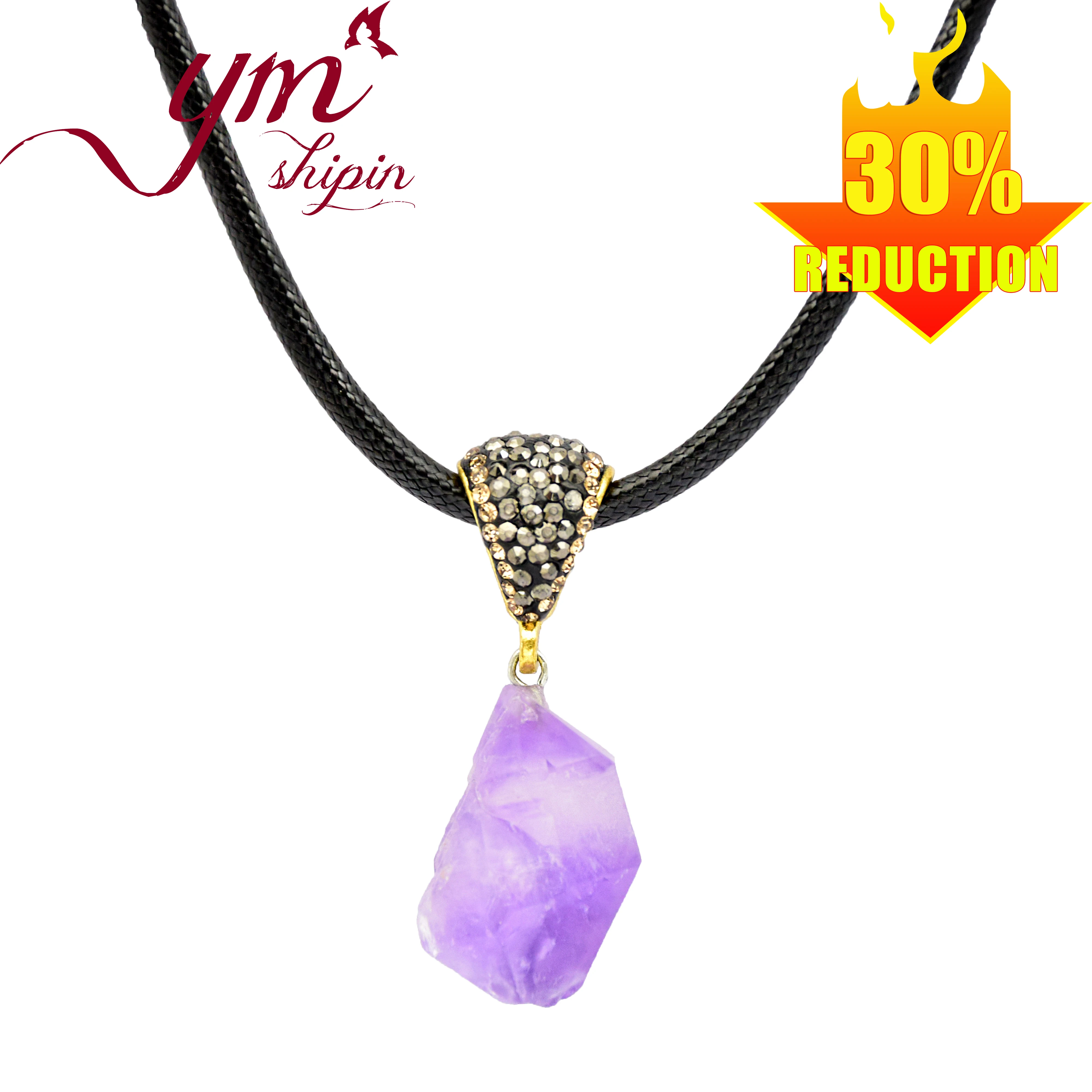 

Unique Natural Gem Stones Necklaces & Pendants Irregular Purple Clear Amethysts Crystal Leather Rope Chains Handmade Jewelry