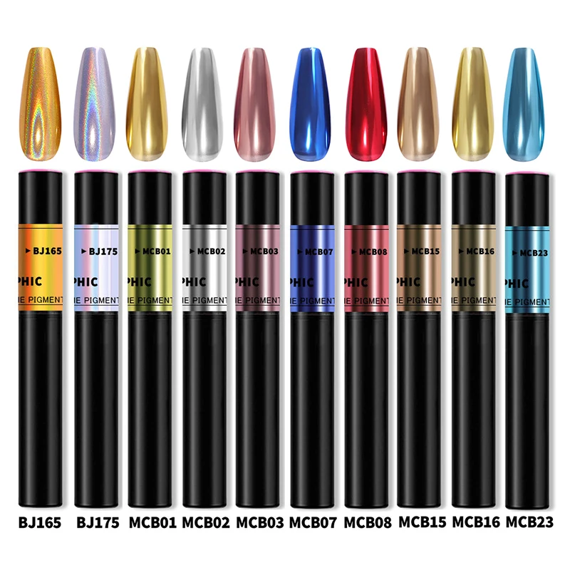 Набор ручек для дизайна ногтей пудра с сухим натуральным хромовым пигментом не