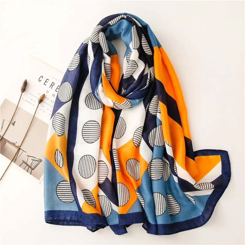 Luxury ladies scarf 2021 new autumn length cotton wholesale Seven striped color dots fashion sunscreen shawl |