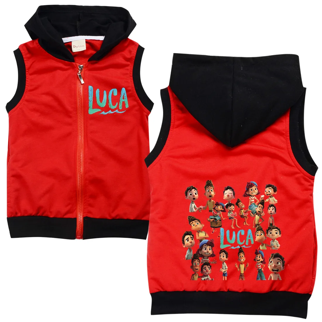 

2-16Y Kids Autumn Hoodie Little Girls Cartoon Luca Print Zipper Waistcoat Toddler Boy Outerwear Boys Hooded Sleeveless Jacket
