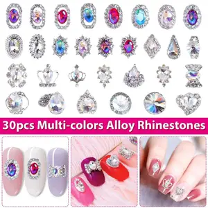 Rhinestones Nail Crystals Rhinestones with 20 pcs Nail Metal Gems Jewels Stones for 3D Nails Art Decoration Nail Art Supplies