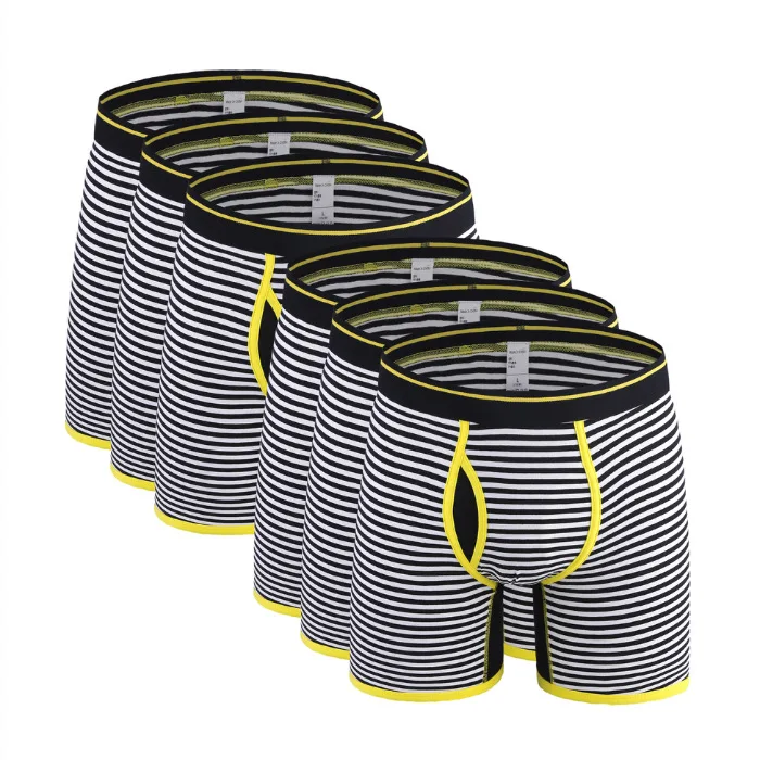 6Pcs 0710 A4 6 шт./лот,, полосатые боксеры для мужчин, хлопковое длинное нижнее белье, мужские трусы-боксеры, мужские трусы размера плюс, мужские трусы-боксеры - Цвет: 6Pcs 0710 A4