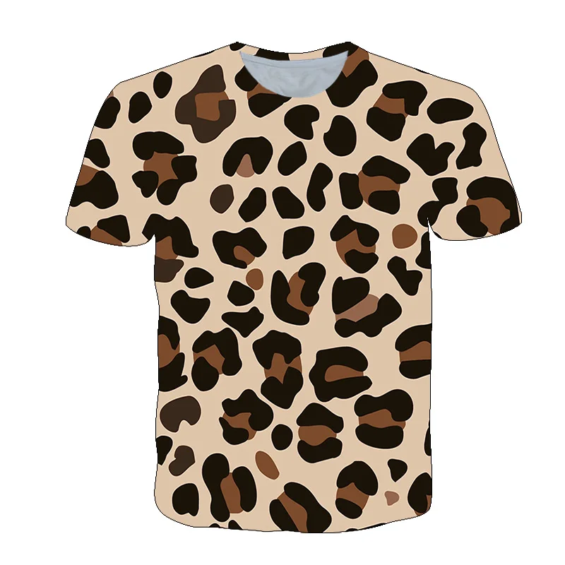 

2021 Summer New 3D Printing Leopard Print Men's O-Neck Short-Sleeved Sports Casual T-Shirt XS-6XL